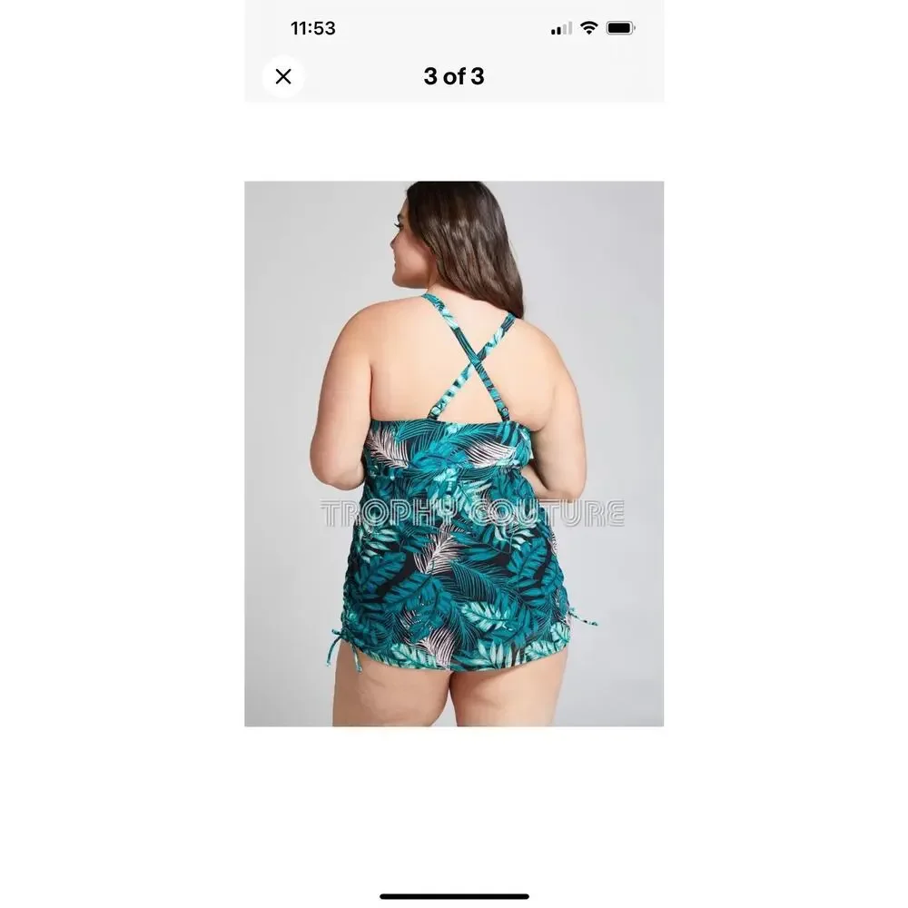 Cacique Blue Leaf Print One Piece Swimsuit - Picture 14 of 14